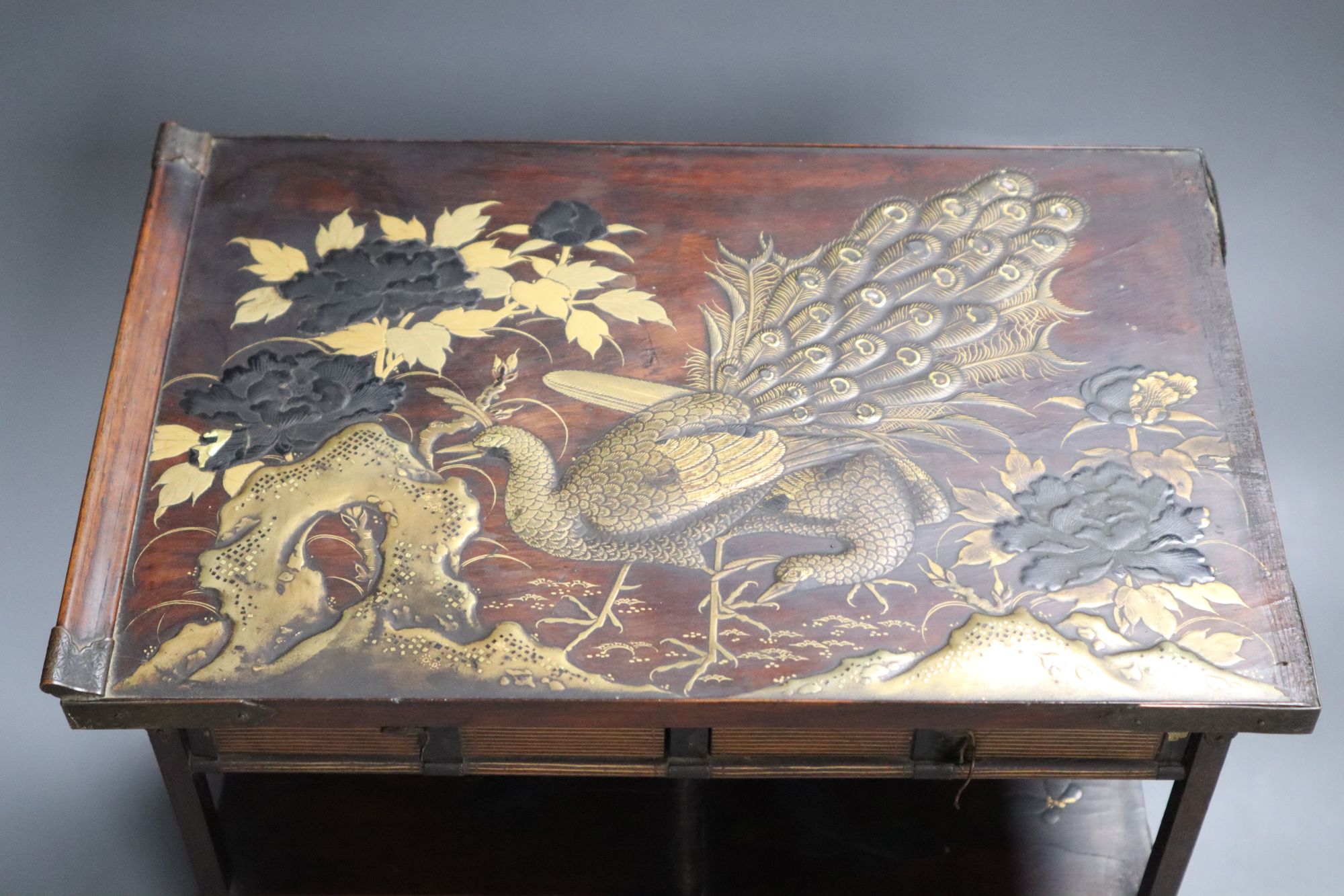 A Japanese lacquered table cabinet, height 26cm